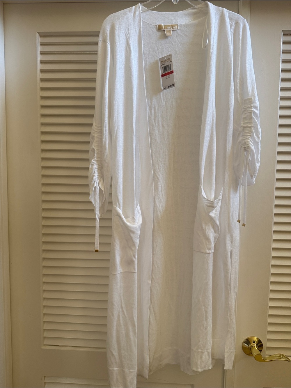 Michael Kors White Long Open Front Cardigan